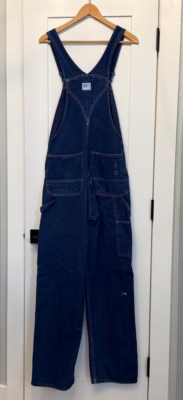 Liberty Denim Bib Overalls Mens Approx 40x32 Carpenter Workwear Distressed Paint